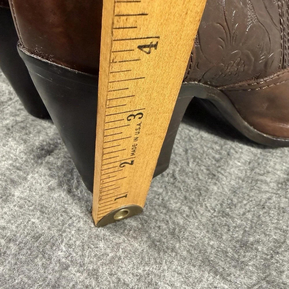 Antonio Melani Women's Western Cowgirl Tooled Bootie Brown Leather Size 8.5